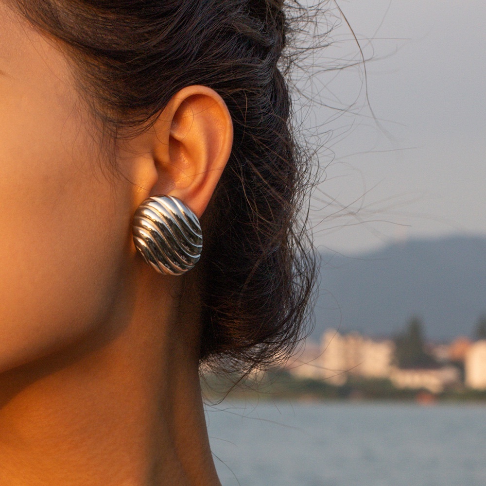 CLIP-ON Earrings*Silver Oval Round Earrings*Modern Chic Minimalist*Waterproof*LW